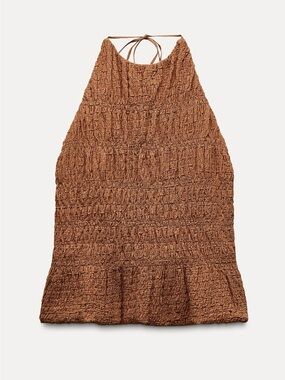 Zara Brown Textured Halter Women's Top